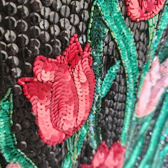 NWT JUDITH ANN PLUS Tulips Black Sequin Beaded Silk Jacket Blazer Women's 3X New - Picture 6 of 12